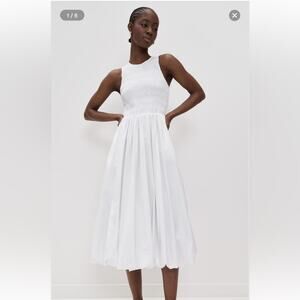 Madewell The Melody Bubble-Hem Smocked Midi Dress white Size  Small
